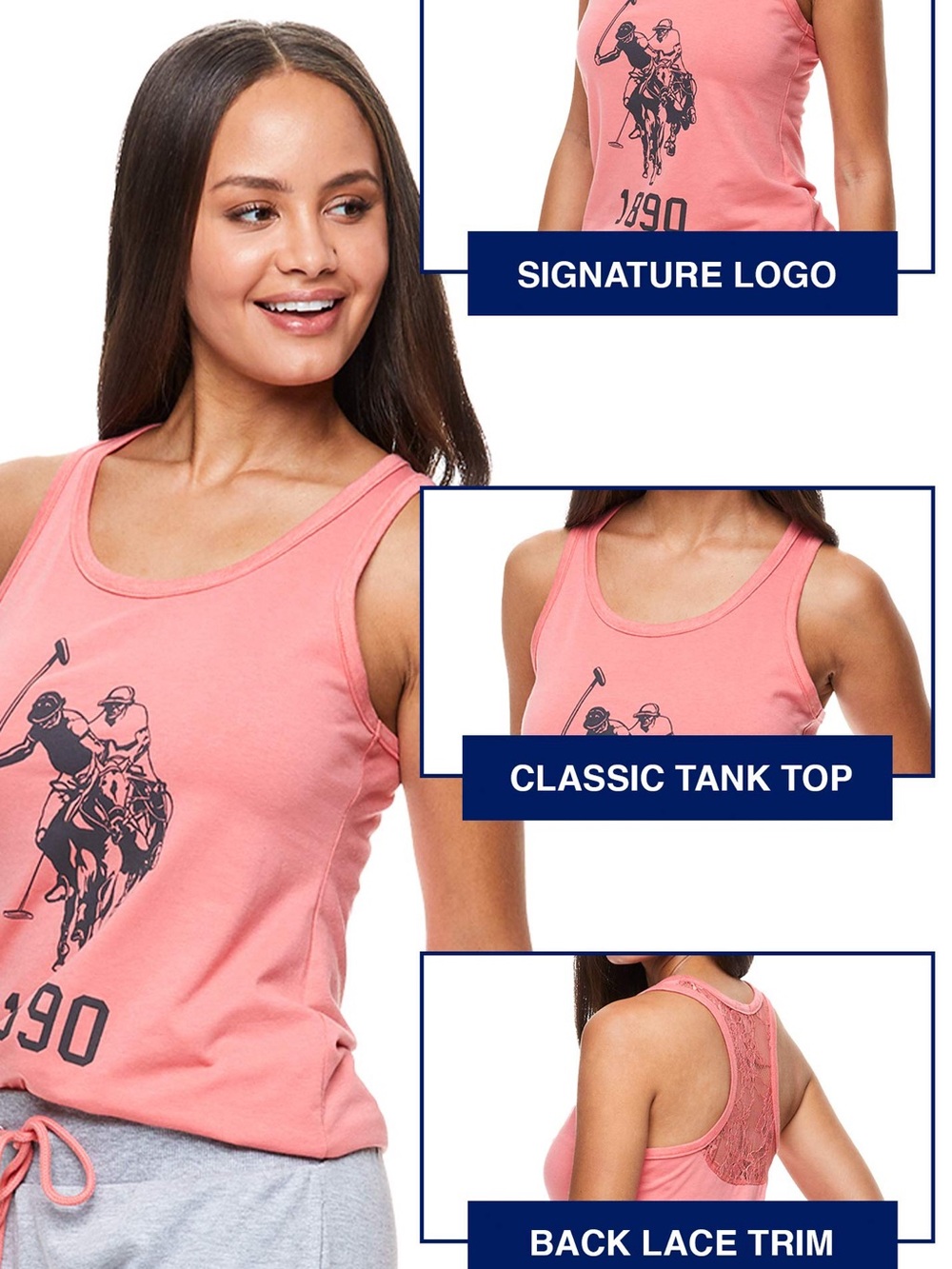 NWT Vintage U.S. Polo Coral Lace Tank Top, Size Medium